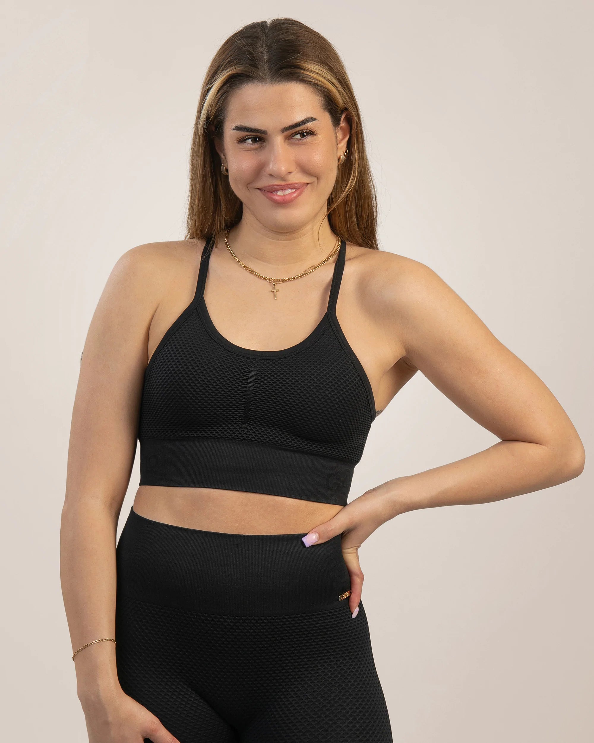Gavelo Seamless HoneyComb Black Sports Bra Soft Lace Bra