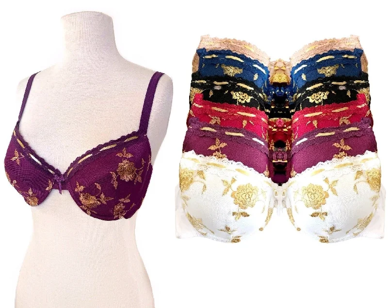 Golden Floral & Lace Full Coverage Bras