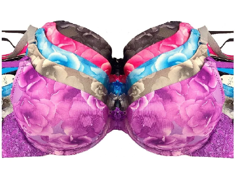 Rosy Florals with Lace Push Up Bras Stretchy Full Coverage