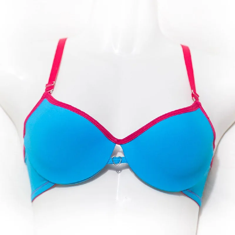 Love Bra - Blue & Red - Removable Straps Pushup Bra Sexy Mesh Bra