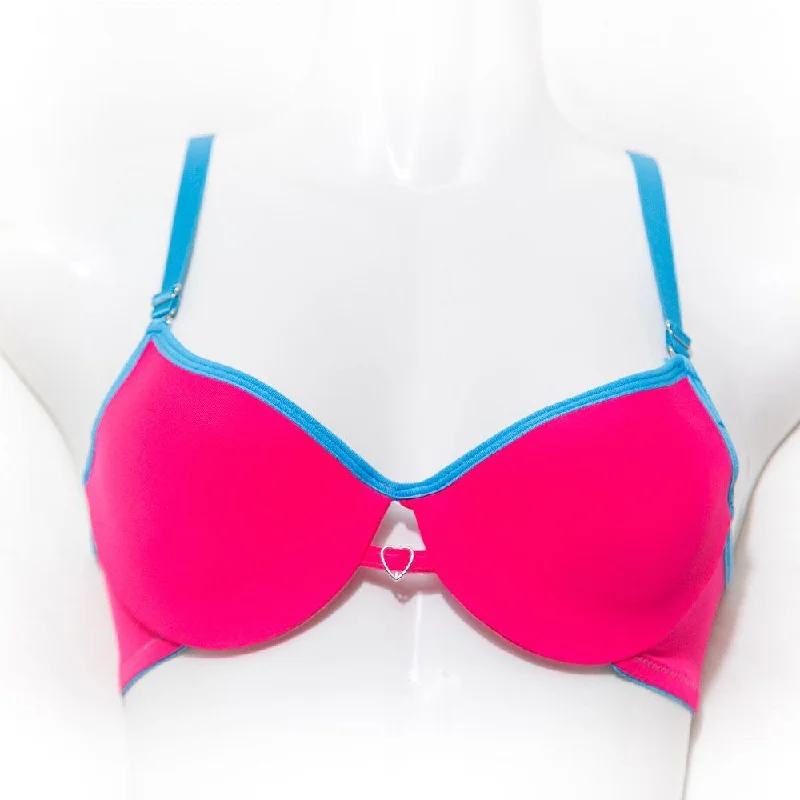 Love Bra - Pink & Blue - Removable Straps Pushup Bra Chic Satin Bra