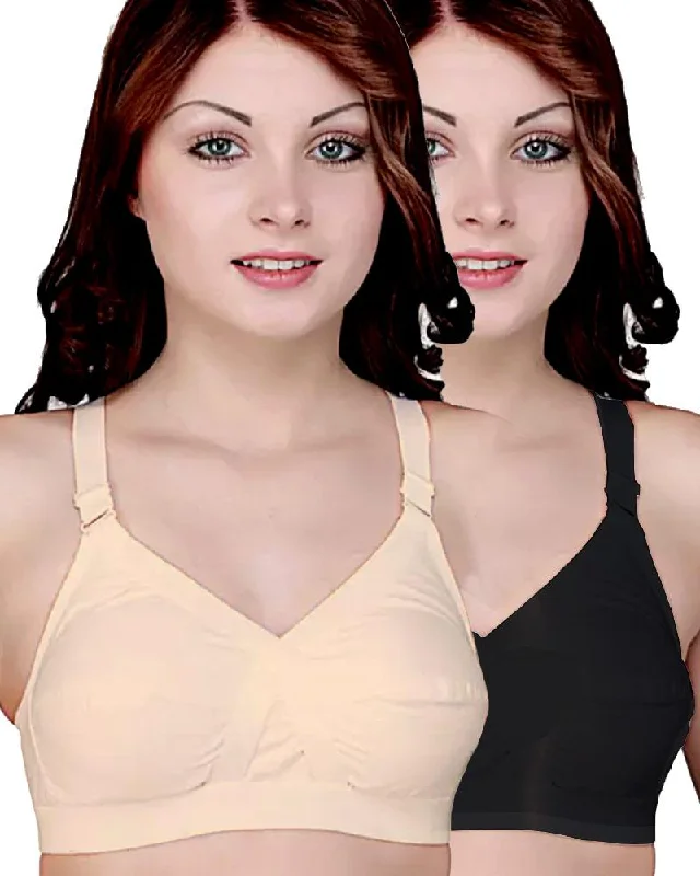 Pack of 2 - Basic Bra - Black & Skin - Cotton Bra - Non Padded Bra - Non Wired Bra Breathable Comfort Bra Pack of 2 - Basic Bra - Black & Skin - Cotton Bra - Non Padded Bra - Non Wired Bra Breathable Comfort Bra