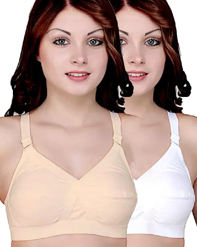 Pack of 2 - Basic Bra - Skin & White - Cotton Bra - Non Padded Bra - Non Wired Bra Soft Support Bra Pack of 2 - Basic Bra - Skin & White - Cotton Bra - Non Padded Bra - Non Wired Bra Soft Support Bra