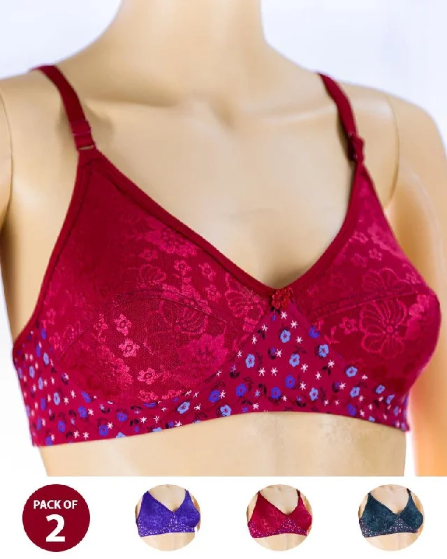 Pack of 2 Madam Bra - K-8244 - Non Padded Bra - Non Wired Bra Lightweight Cotton Bra