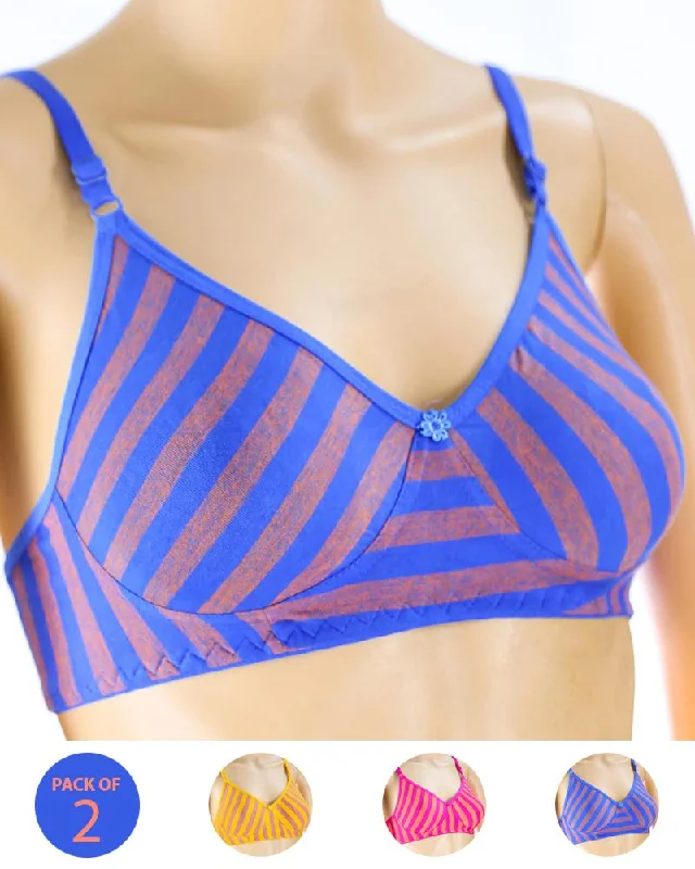 Pack of 2 - Madam Bra - M-3 - Non Padded, Non Wired Bra, Soft Jersey Cotton Bra Active Wear Bra
