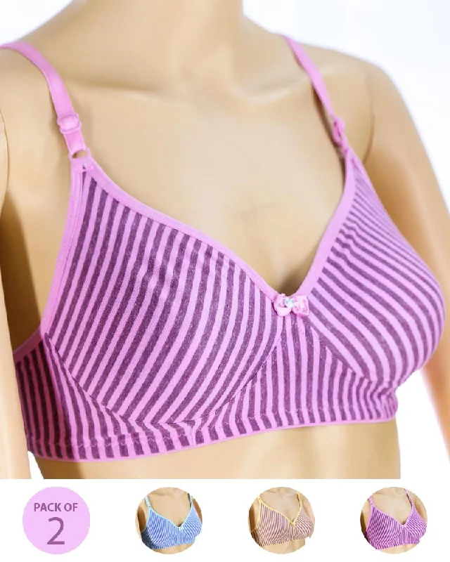 Pack of 2 - Madam Bra - M-4 - Non Padded, Non Wired Bra, Soft Jersey Cotton Bra Soft Mesh Bra