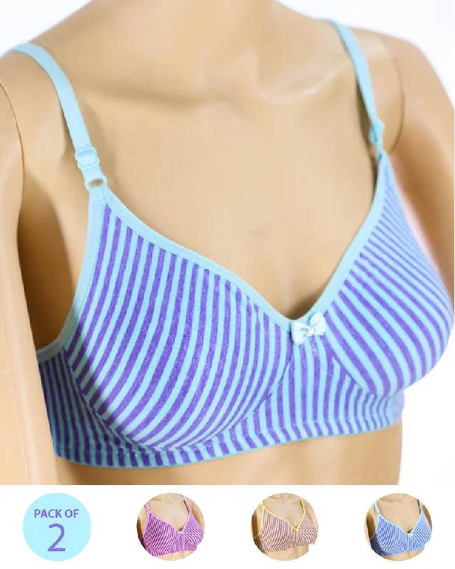 Pack of 2 - Madam Bra - M-4 - Non Padded, Non Wired Bra, Soft Jersey Cotton Bra Soft Mesh Bra