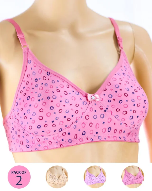 Pack of 2 - Madam Bra - M-7 - Non Padded, Non Wired Bra, Soft Jersey Cotton Bra Stylish Lace Bralette Pack of 2 - Madam Bra - M-7 - Non Padded, Non Wired Bra, Soft Jersey Cotton Bra Stylish Lace Bralette