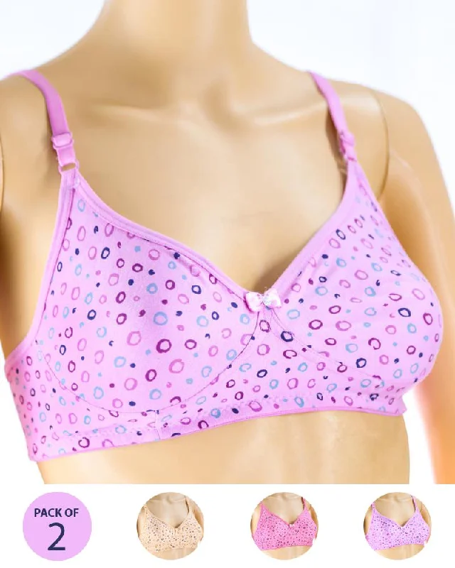 Pack of 2 - Madam Bra - M-7 - Non Padded, Non Wired Bra, Soft Jersey Cotton Bra Supportive Cotton Bra