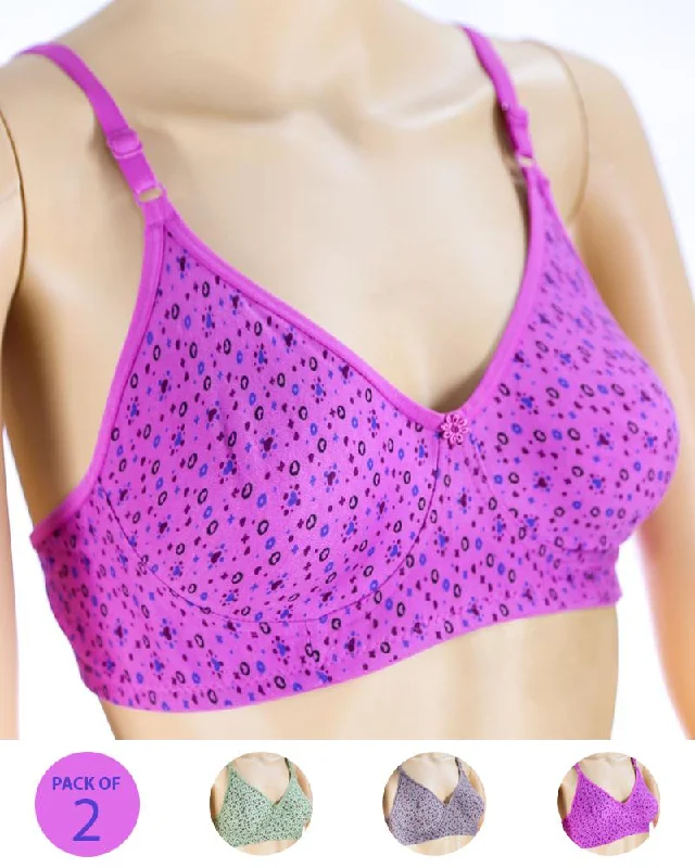 Pack of 2 - Madam Bra - M-8 - Non Padded, Non Wired Bra, Soft Jersey Cotton Bra Push-Up Wireless Bra