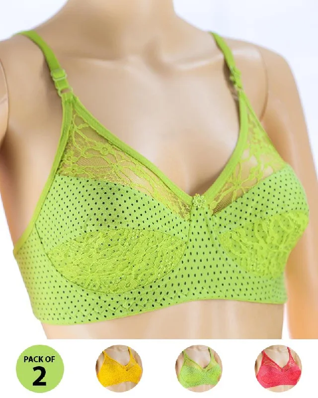 Pack of 2 Madam Bra - N2 - Non Padded Bra - Non Wired Bra Adjustable Bra Straps