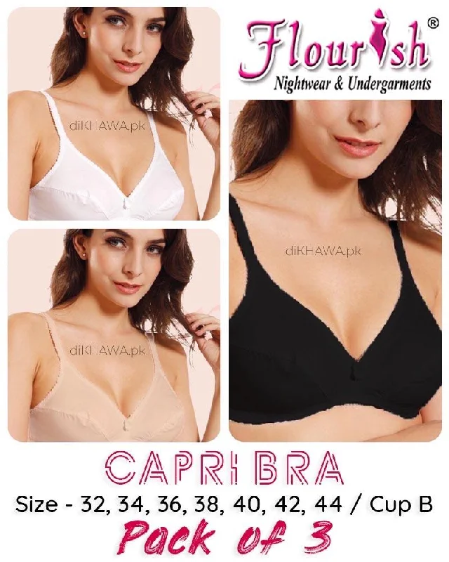 Pack of 3 - Capri Bra - Flourish - Non Padded & Non Wired Basic Cotton Bra Supportive Sports Bra