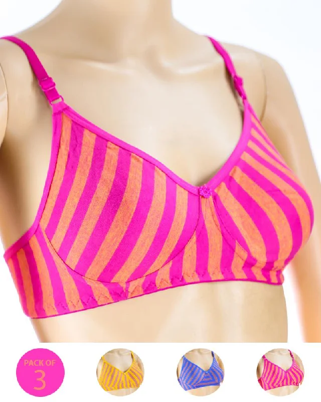 Pack of 3 - Madam Bra - M-3 - Non Padded, Non Wired Bra, Soft Jersey Cotton Bra Comfort Fit Bralette Pack of 3 - Madam Bra - M-3 - Non Padded, Non Wired Bra, Soft Jersey Cotton Bra Comfort Fit Bralette