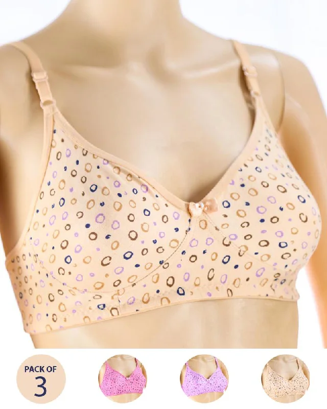 Pack of 3 - Madam Bra - M-7 - Non Padded, Non Wired Bra, Soft Jersey Cotton Bra Soft Strapless Bra