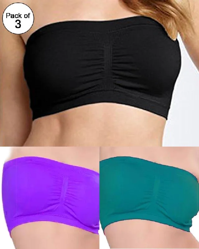 Pack of 3 - Strapless Sports Bra - Soft & Non Padded Bra - Mix Colours Soft Support Bra Pack of 3 - Strapless Sports Bra - Soft & Non Padded Bra - Mix Colours Soft Support Bra