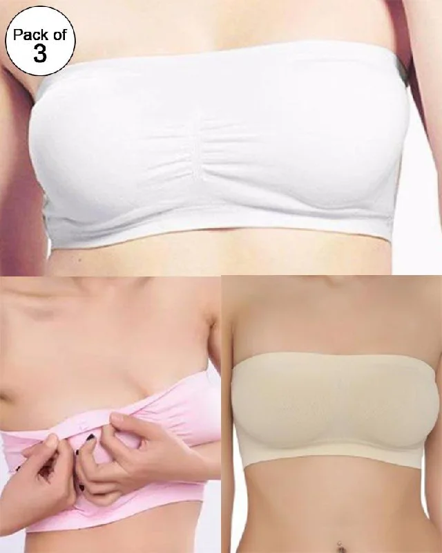 Pack of 3 - Strapless Sports Bra - Soft & Non Padded Bra - Mix Colours Padded Push-Up Bra Pack of 3 - Strapless Sports Bra - Soft & Non Padded Bra - Mix Colours Padded Push-Up Bra