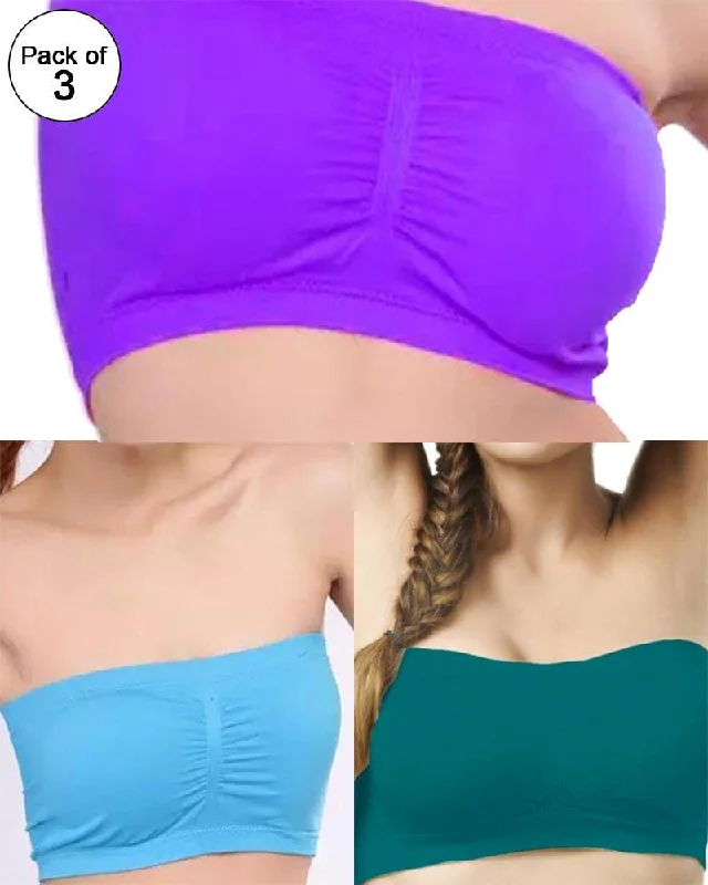 Pack of 3 - Strapless Sports Bra - Soft & Non Padded Bra - Mix Colours Casual Bralette Set Pack of 3 - Strapless Sports Bra - Soft & Non Padded Bra - Mix Colours Casual Bralette Set