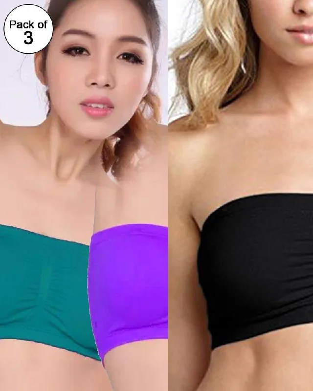 Pack of 3 - Strapless Sports Bra - Soft & Non Padded Bra - Mix Colours Full Support Bra Pack of 3 - Strapless Sports Bra - Soft & Non Padded Bra - Mix Colours Full Support Bra
