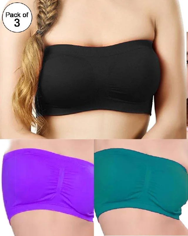 Pack of 3 - Strapless Sports Bra - Soft & Non Padded Bra - Mix Colours Soft Cotton Bra