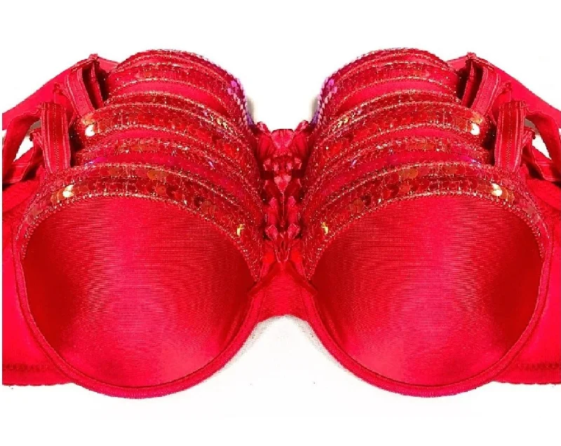 Red Demi Bras with Sequin Trim Elegant Cotton Bra