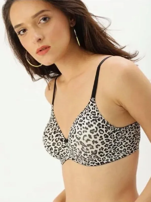 Sexy Cheetah Style Bra - Black & White - Padded Underwired Contour Bra Style