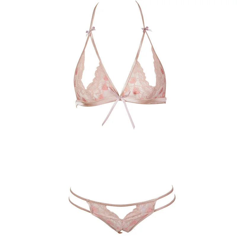 Sofyee Pink Bondage Girl Honeymoon Lingerie - Open Lace Bra