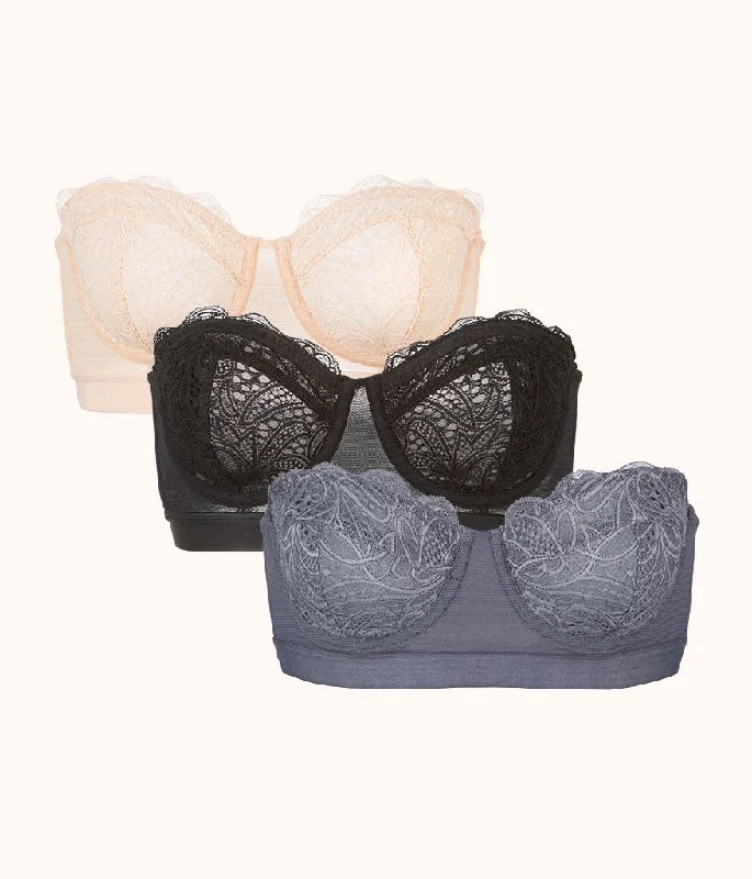 The Lace Strapless Bra Trio: Smoke/Jet Black/Toasted Almond