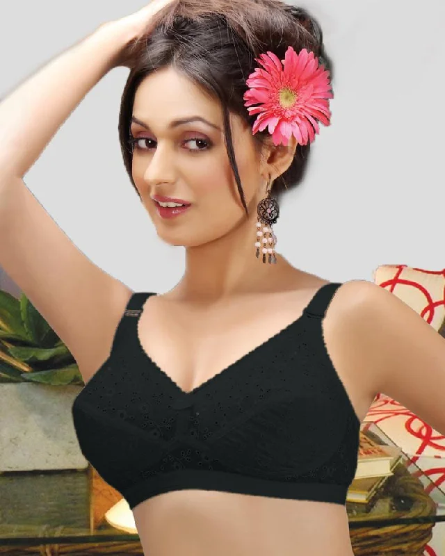 Tulip - Daisy Embroidered Bra - Black Push-Up Bralette Set