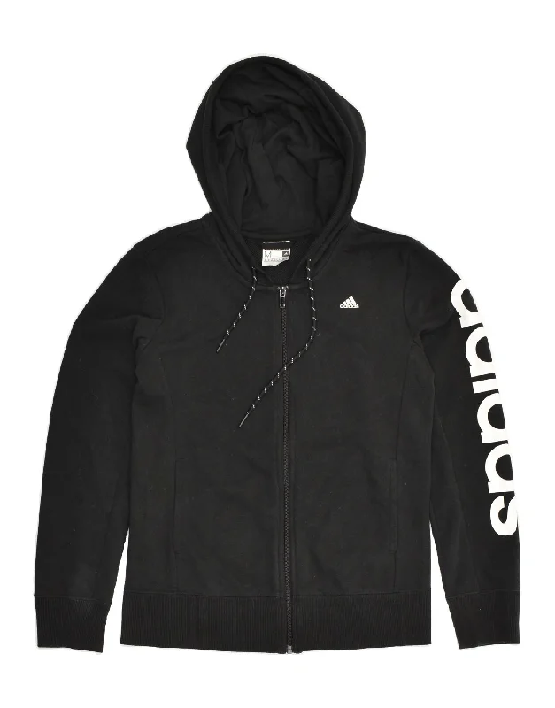 ADIDAS Womens Graphic Zip Hoodie Sweater UK 12-14 Medium Black Cotton