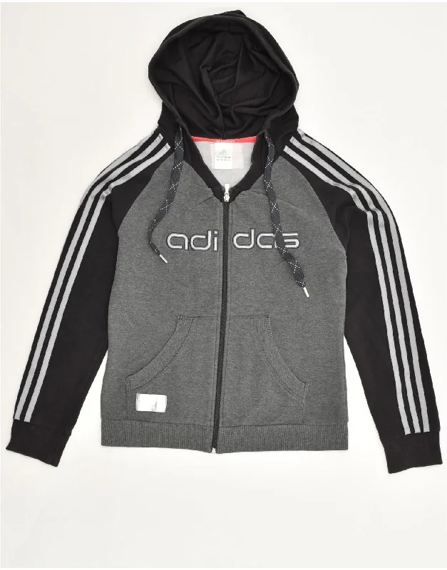 ADIDAS Womens Graphic Zip Hoodie Sweater UK 12 Medium Black Colourblock