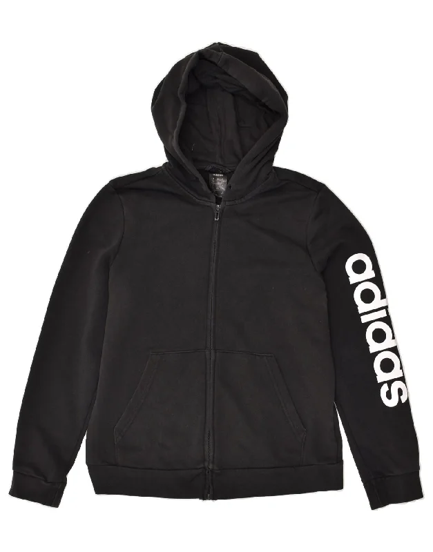 ADIDAS Womens Graphic Zip Hoodie Sweater UK 16/18 Large Black Cotton