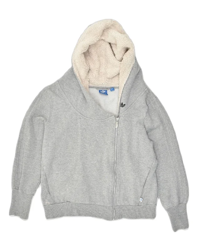 ADIDAS Womens Graphic Zip Hoodie Sweater UK 16 Large Grey Cotton Ribbed Striped Patterned ADIDAS Womens Graphic Zip Hoodie Sweater UK 16 Large Grey Cotton Ribbed Striped Patterned