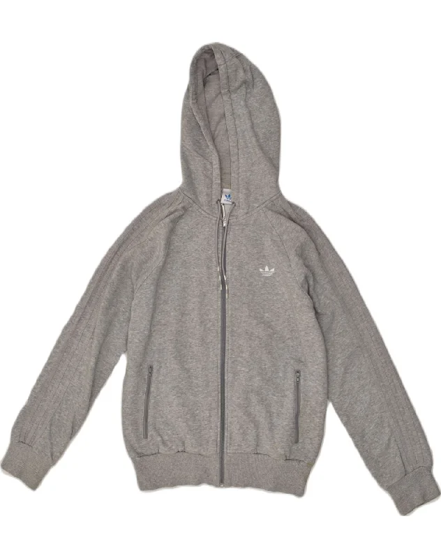 ADIDAS Womens Zip Hoodie Sweater EU 42 Large Grey Cotton Striped Floral Plaid