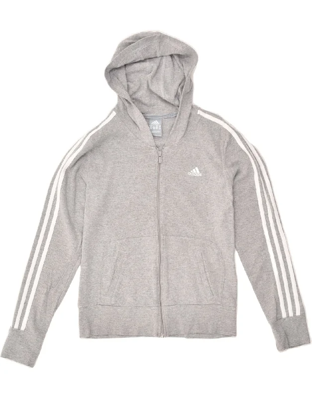 ADIDAS Womens Zip Hoodie Sweater UK 10 Small Grey Cotton