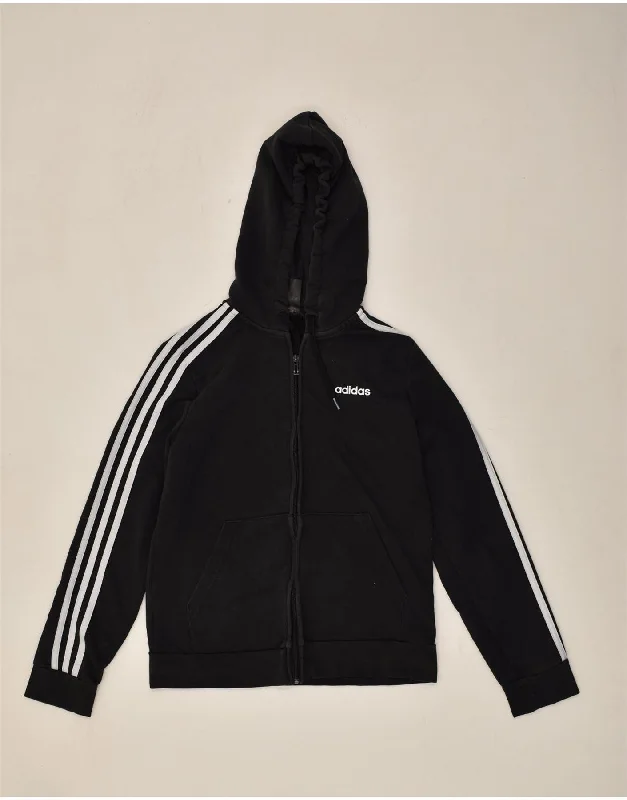 ADIDAS Womens Zip Hoodie Sweater UK 12-14 Medium Black Cotton