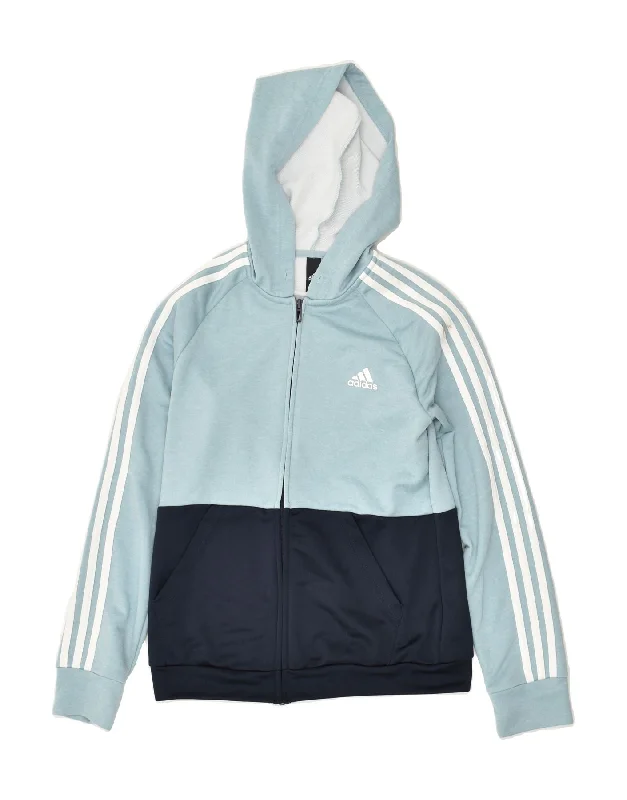 ADIDAS Womens Zip Hoodie Sweater UK 12/14 Medium Blue Colourblock