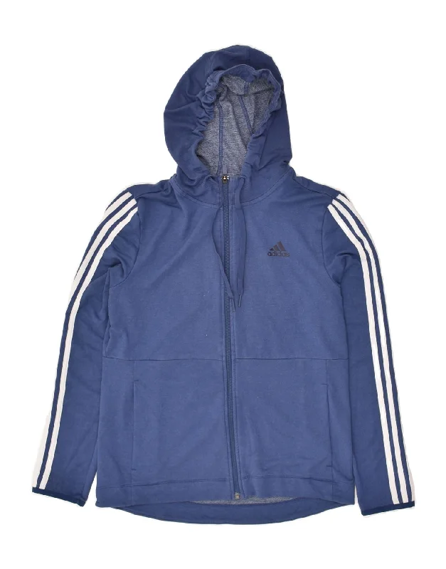 ADIDAS Womens Zip Hoodie Sweater UK 12/14 Medium Blue Viscose