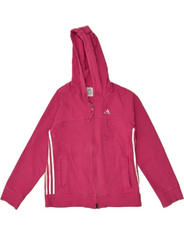 ADIDAS Womens Zip Hoodie Sweater UK 12 Medium  Pink Cotton