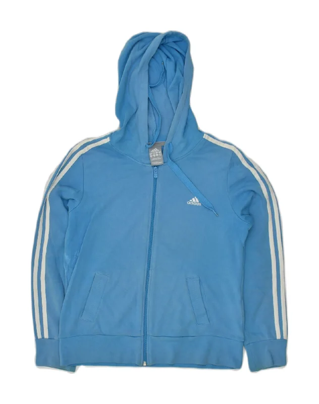 ADIDAS Womens Zip Hoodie Sweater UK 14 Large Blue Cotton Elasticated Padded Insulated ADIDAS Womens Zip Hoodie Sweater UK 14 Large Blue Cotton Elasticated Padded Insulated