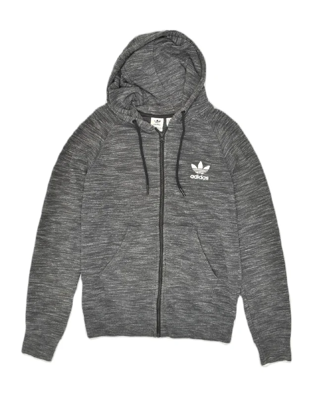 ADIDAS Womens Zip Hoodie Sweater UK 14 Large Grey Pinstripe Cotton Elasticated Padded Insulated ADIDAS Womens Zip Hoodie Sweater UK 14 Large Grey Pinstripe Cotton Elasticated Padded Insulated