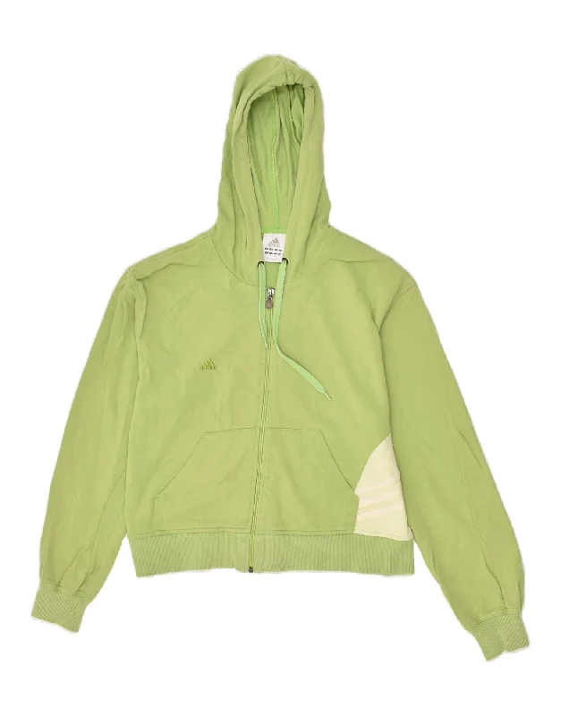 ADIDAS Womens Zip Hoodie Sweater UK 16 Large Green Colourblock Cotton