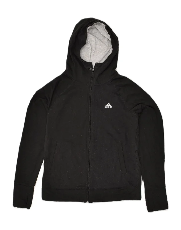 ADIDAS Womens Zip Hoodie Sweater UK 8/10 Small Black Polyester Neon Metallic Matte