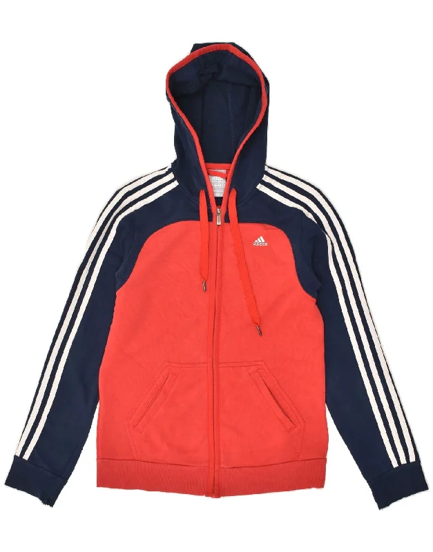 ADIDAS Womens Zip Hoodie Sweater UK 8-10 Small Red Colourblock Cotton