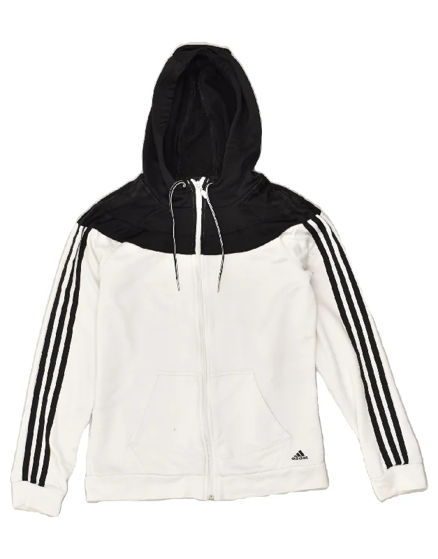 ADIDAS Womens Zip Hoodie Sweater UK 8/10 Small  White Colourblock