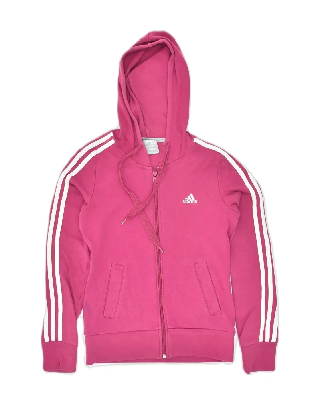 ADIDAS Womens Zip Hoodie Sweater UK 8 Small Pink Cotton Hooded Caped Shawl Collar