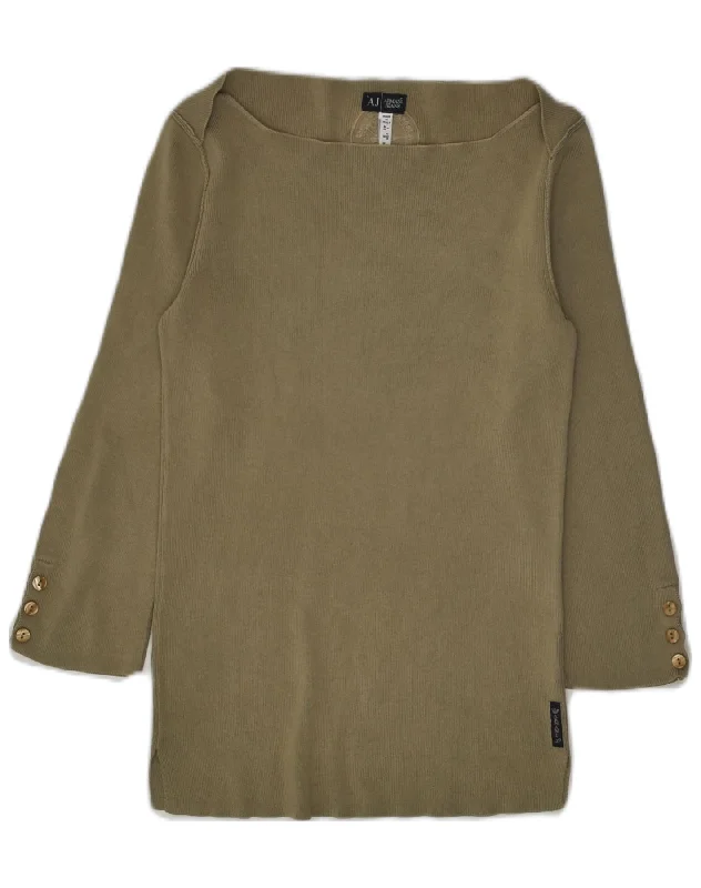 ARMANI Womens 3/4 Sleeve Boat Neck Jumper Sweater UK 12 Medium Green Silk Blend Satin Velvet ARMANI Womens 3/4 Sleeve Boat Neck Jumper Sweater UK 12 Medium Green Silk Blend Satin Velvet