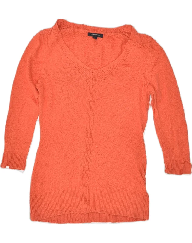 BANANA REPUBLIC Womens V-Neck Jumper Sweater UK 12 Medium Orange Cotton Handmade Hand-knitted Hand-woven BANANA REPUBLIC Womens V-Neck Jumper Sweater UK 12 Medium Orange Cotton Handmade Hand-knitted Hand-woven