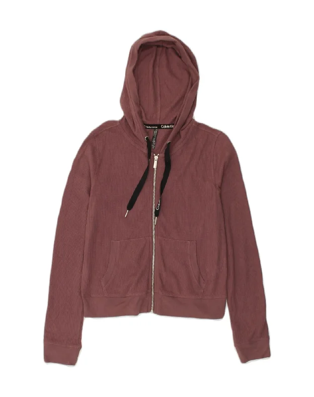 CALVIN KLEIN Womens Zip Hoodie Sweater UK 14 Medium Brown Cotton Collared Crew Neck Turtle Neck CALVIN KLEIN Womens Zip Hoodie Sweater UK 14 Medium Brown Cotton Collared Crew Neck Turtle Neck