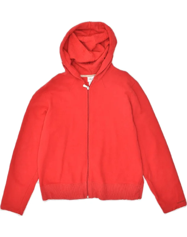 CALVIN KLEIN Womens Zip Hoodie Sweater UK 14 Medium Red Cotton Glossy Satin Silk