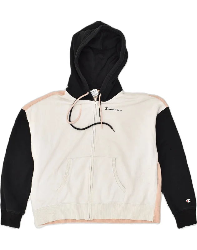 CHAMPION Womens Graphic Zip Hoodie Sweater UK 12 Medium Multicoloured Welt Pockets Slit Pockets Flap Pockets CHAMPION Womens Graphic Zip Hoodie Sweater UK 12 Medium Multicoloured Welt Pockets Slit Pockets Flap Pockets